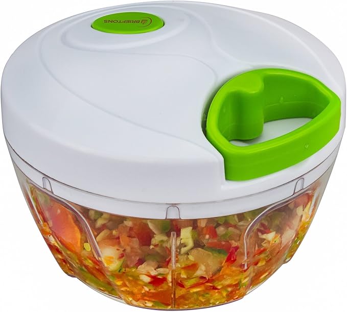 Brieftons Manual Food Chopper, Compact & Powerful Hand Pull Chopper Blender to Chop Onion, Garlic, Vegetables, Fruits, Herbs for Salsa, Salad, Pesto, Hummus, Coleslaw, Puree, Indian Cooking