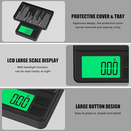 Digital Pocket Scale 1000g x 0.01g, Diyife Portable Precision Gram Scale | Jewelry Scale with Protective Cover, Auto-Off, Backlit LCD, 7 Units Tare, for Food, Kitchen, Coffee, Battery Included