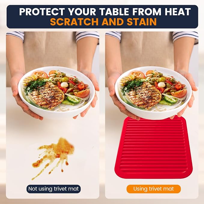 Silicone Trivet Mats 4 Heat Resistant Pot Holders Multipurpose Non-Slip Hot Pads for Kitchen Potholders, Drying mat, Jar Opener, Spoon Holder, Coaster(Crimson red)