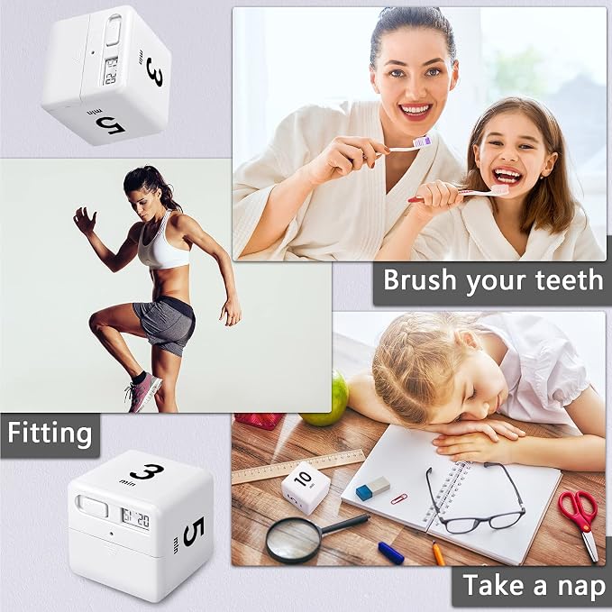 Weewooday 2 Pieces Cube Productivity Timer Flip Gravity Sensor Flip Countdown Countup Workout Timer Management 1 3 5 10 Minutes and 15 20 30 60 Minutes for Back to School Work Kitchen(White, Pink)