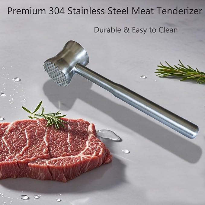 Meat Tenderizer Mallet，304 Stainless Steel ， Kitchen Meat Mallet for Chicken, Veal Cutlet, Steak, Meat Pounder Flattener，Dishwasher Safe