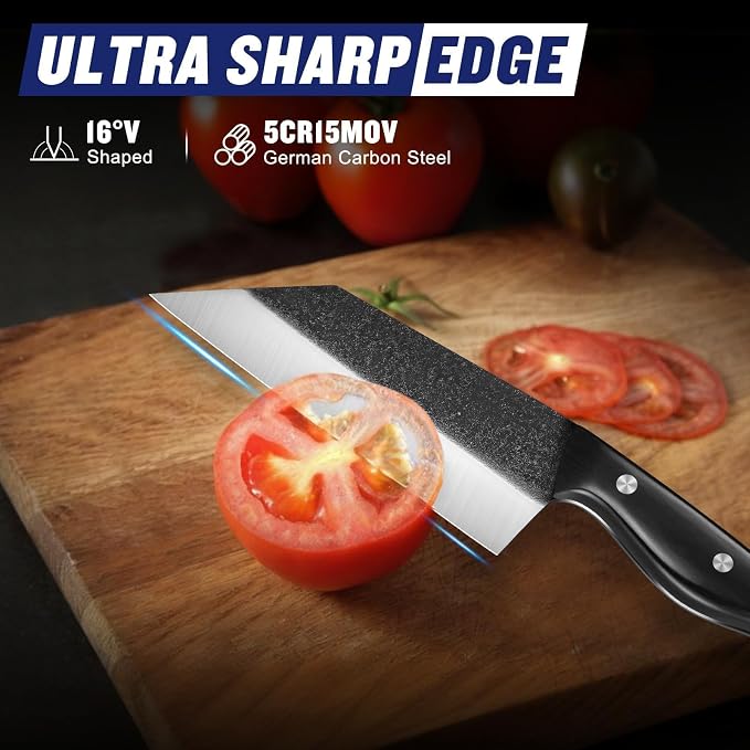 SSGP Butcher Knife Set of 5- Japanese Knife Set for Meat Cutting, Hand Forged Viking Knives Sets with Meat Cleaver, Heavy-Duty Kitchen Knives Sets for Bone BBQ Vegetable, Gifts for Men