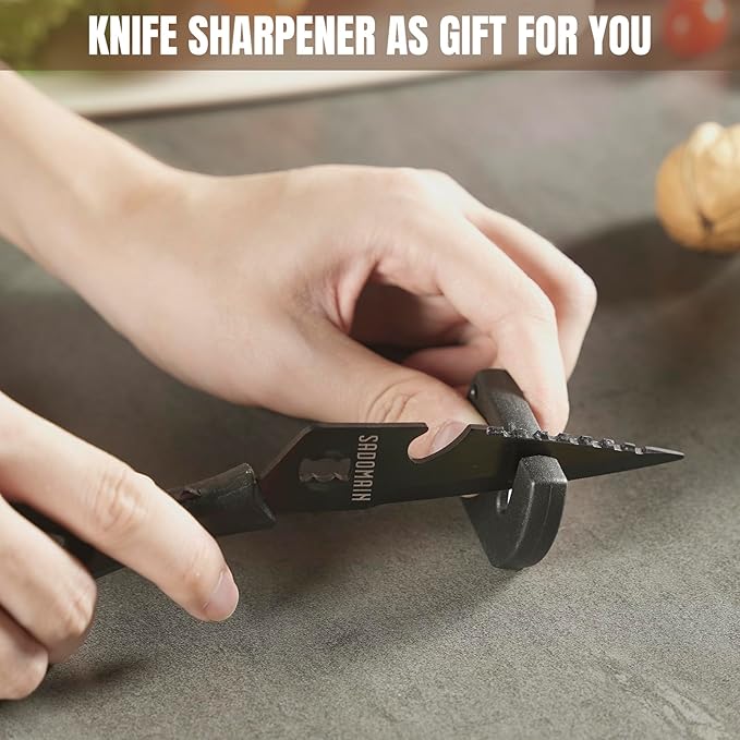 Kitchen Scissors All Purpose, Extra Sharp Kitchen Shears with Knife Sharpener & Sheath, Solid & Durable Stainless Steel Scissors with ANTI-RUST Black Titanium Plated, Dishwasher Safe - Black