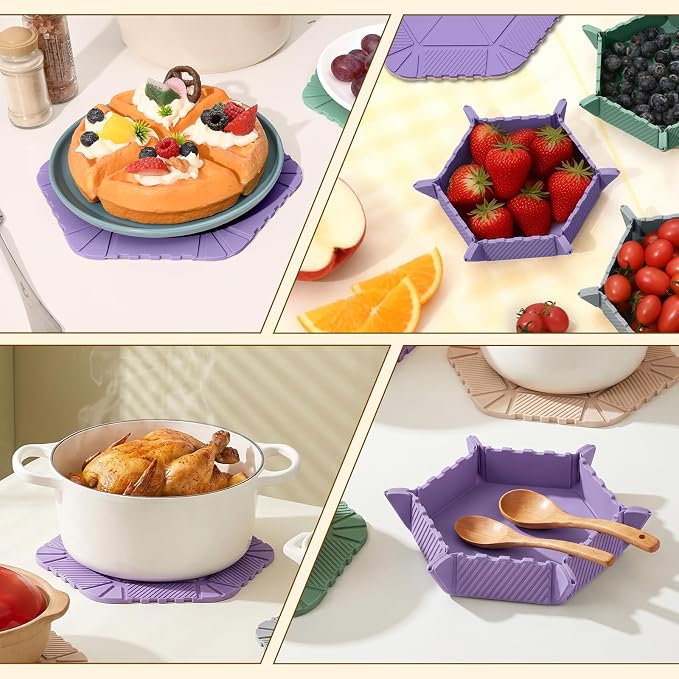 Magnetic Silicone Trivet & Pot Holder, Kitchen Heat Resistant Mat | Trivets for Hot Dishes, Hot Pots & Pans, Non-Slip Hot Pads for Countertops & Dining Table & Oven, Jar Opener & Spoon Rest
