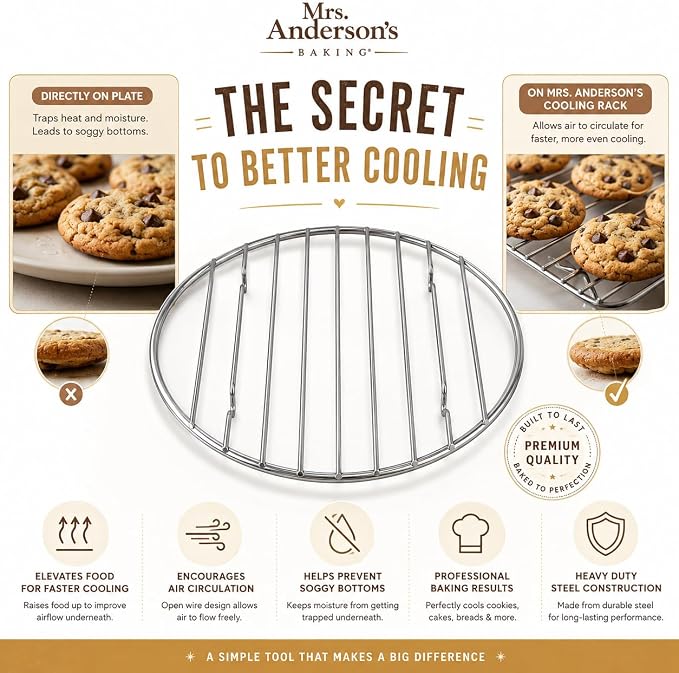 Mrs. Anderson's Baking Professional Round Cooling Rack, Heavy Duty Steel, 6 x 6 x 0.5-Inches