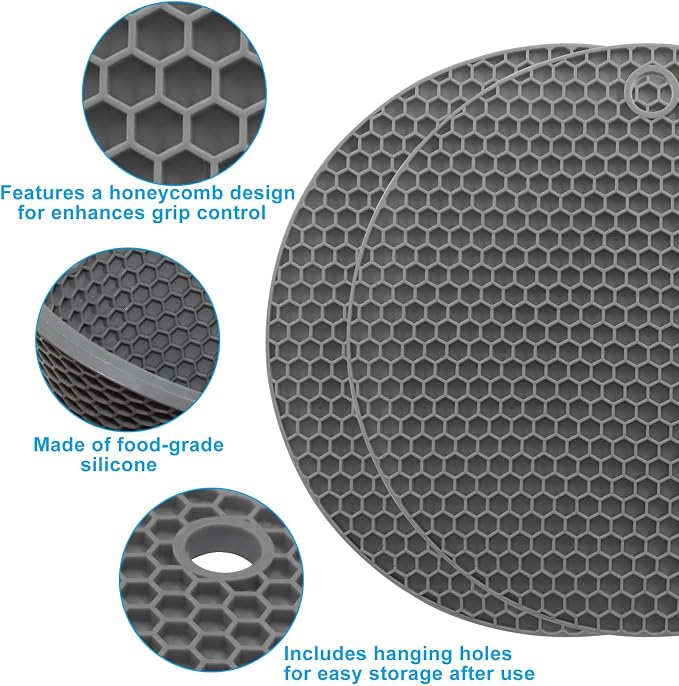 Silicone Trivet Mat, 6Pcs, Gray | Non Slip, Heat Resistant, Extra Thick, Large, Multipurpose