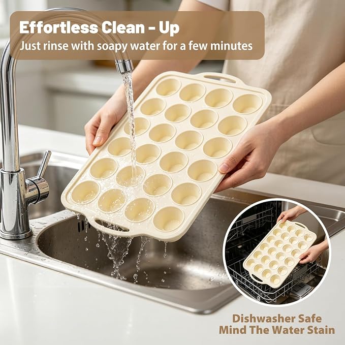 Beige Mini Silicone Muffin Molds: 2 Pack 24 Small Cupcake Mold for Baking | Silicone Mini Muffin Tray for Various Recipes - Molds with Metal Frame for Oven - for Baking Lovers Vnray
