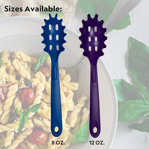 Rite-Size 8 oz. Spaghetti Pasta Spoon Server, Copolymer Plastic Heat Resistant Professional Cooking Tool, Blue
