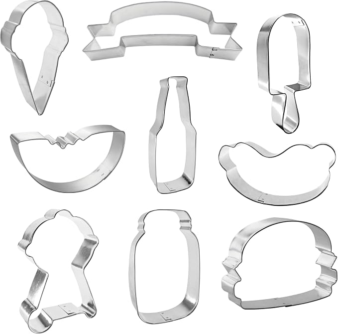 BBQ Grill Cookout Party Cookie Cutter 9 Piece Set from The Cookie Cutter Shop - BBQ Grill, Hamburger, Hot Dog, Mason Jar, Watermelon Cookie Cutters – Tin Plated Steel Cookie Cutters