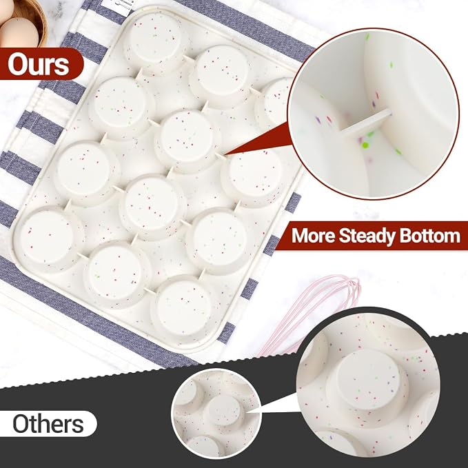 CAKETIME Silicone Muffin Pan, Regular Size Muffin Pan for Baking 12 Cups Non Stick Silicone Cupcake Pan 1 Pack Confetti