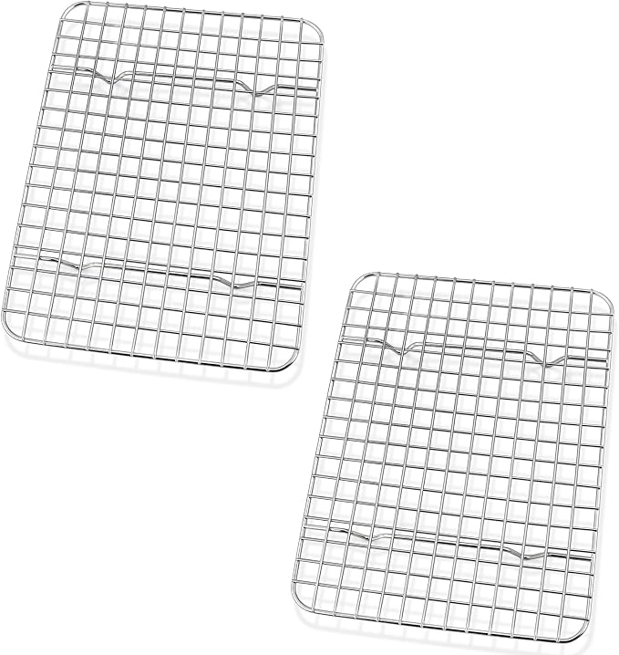 P&P CHEF 8.75 Inch Stainless Steel Cooling Baking Rack Set of 2 | Grid Cooking Racks for Griddle Roasting Grilling Warming, Good for Friends or Family, Oven & Dishwasher Safe, Heavy Duty