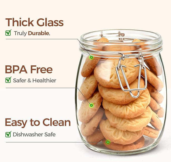 ComSaf Round Glass Jars with Airtight Lids 25 oz 6 Pack Pickling | Flour sugar rice, Preserving canning, Pantry organization, Kitchen storage, Dry goods, Sourdough fermenting, Mason jars