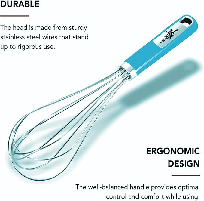 Stainless Steel Whisk 12 Inch Large Balloon, Turquoise | Heavy-Duty Hand Mixer, Ergonomic Handle, Food Grade Kitchen Tool for Eggs, Batter & Cream, Dishwasher Safe, For Baking