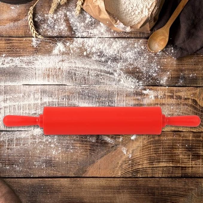 Rolling Pin for Baking, 12 Inch Non-Stick Silicone Handle Rolling Pin for Kitchen Pizza, Bread, French Fondant, Dough, Pie Cookie(red)