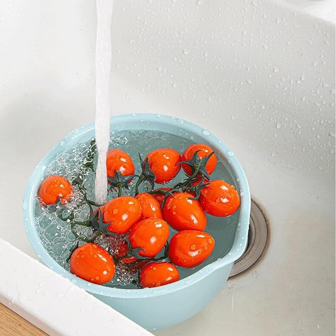 Set of 3 Mixing Bowls with Pour Spout-Nesting Design Saves Space - Non-Slip, BPA Free, Dishwasher Safe Plastic - Kitchen Cooking and Baking Supplies (Blue)