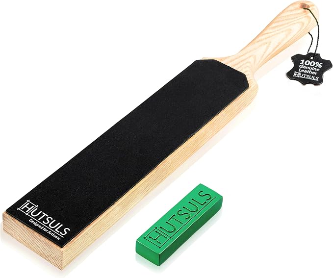 Hutsuls Double Sided Leather Strop Paddle Kit - Get Razor-Sharp Edges, Ergonomic Handle, Quality Honing Leather, and Step-by-Step Guide