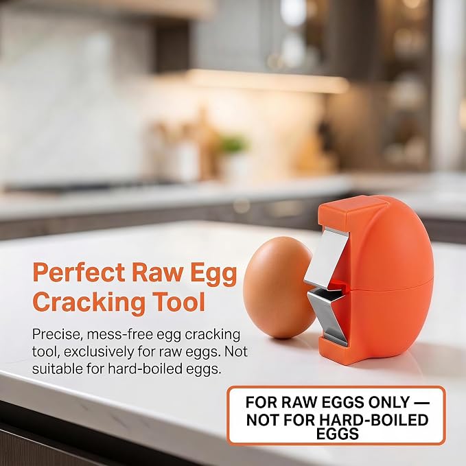2026 Upgraded Stainless Steel Egg Cracker and Separator – 2 Pack Raw Egg Opener with Shell Cutter, Dishwasher Safe Egg Tool, Yolk & White Separator for Fresh Eggs, Not for Hard Boiled (Orange)