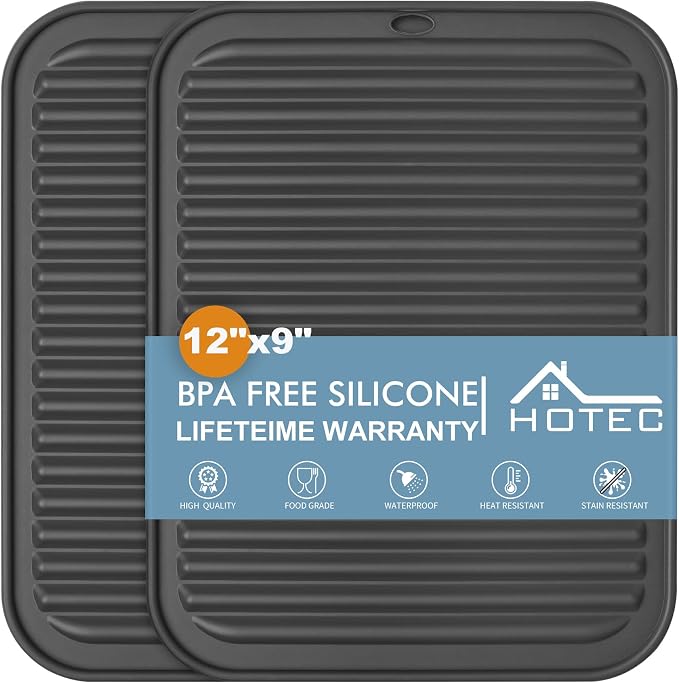 HOTEC 446℉ Heat Resistant BPA Free Silicone Trivets for Hot pots and Pans, for Kitchen Counter Dish Drying Mat, Set of 2 Dark Grey