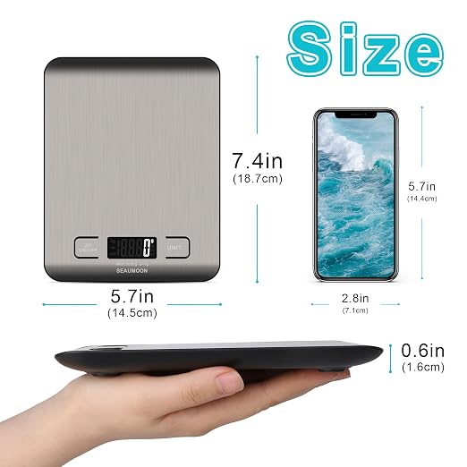Food Scale Kitchen-Scale 11lb/5kg Food Scale for Kitchen Stainless Steel LCD Display Tare Function (g/oz/ml) for Meal Prep Coffee (Batteries Included)