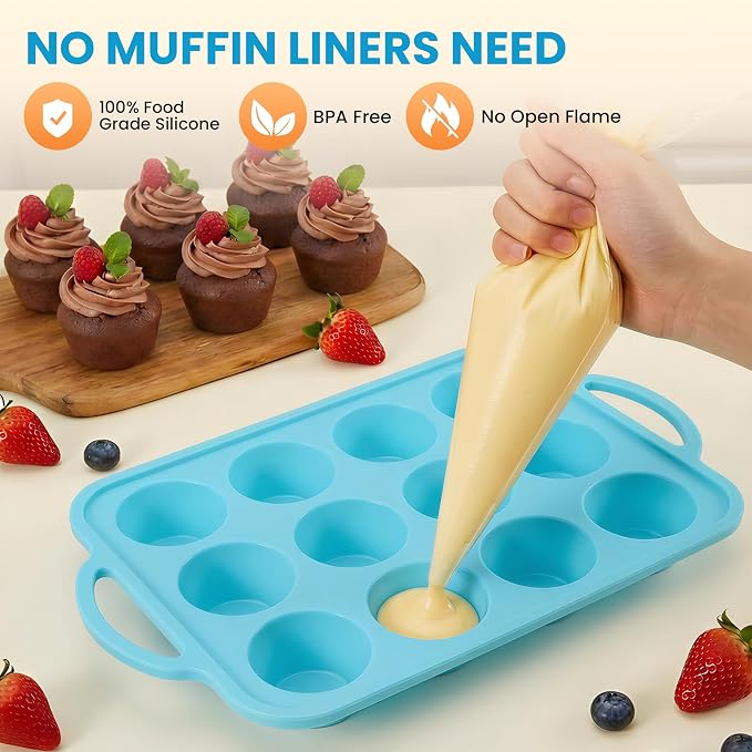 2Pack Silicone Muffin Pan for Baking - Cupcake Pans with Metal Frame