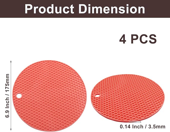 4 Pack Round Silicone Trivet Mats, Red | Heat Resistant, For Pots, Bowls, and Countertops