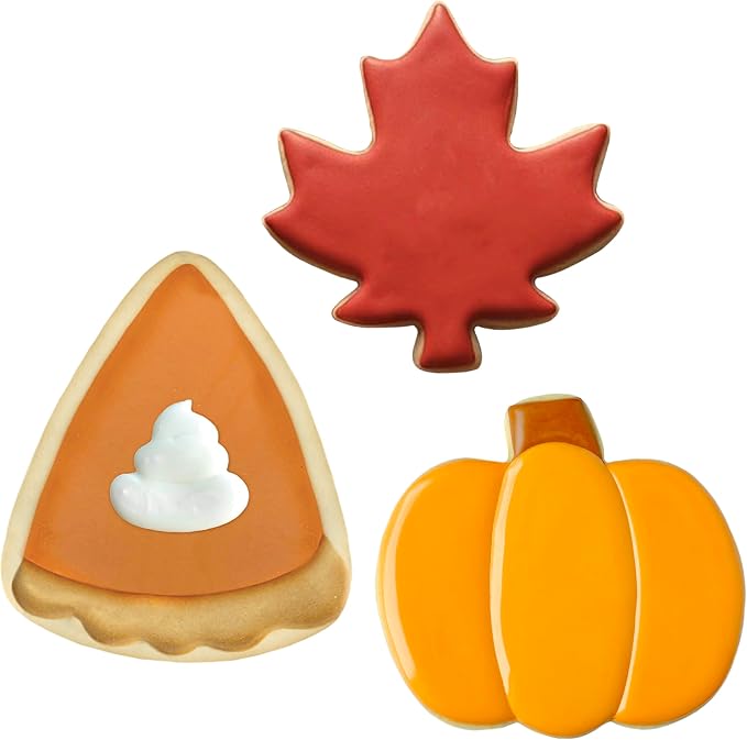 Ann Clark Halloween Fall Fun Cookie Cutters 3-Pc Set (Pumpkin, Maple Leaf, Pie Slice/Candy Corn) Made in USA