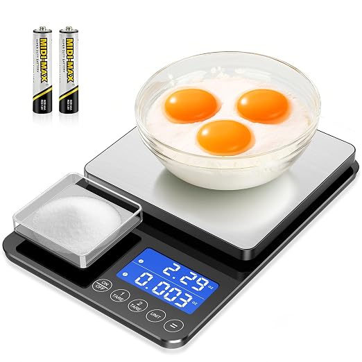Dual Platform Digital Kitchen Scale, 33lb/15kg & 0.001oz/0.01g Precision, Two Scales in One, Coffee & Food Scale, Dual Display, Stainless Steel, Tare, g/oz/lb/ml