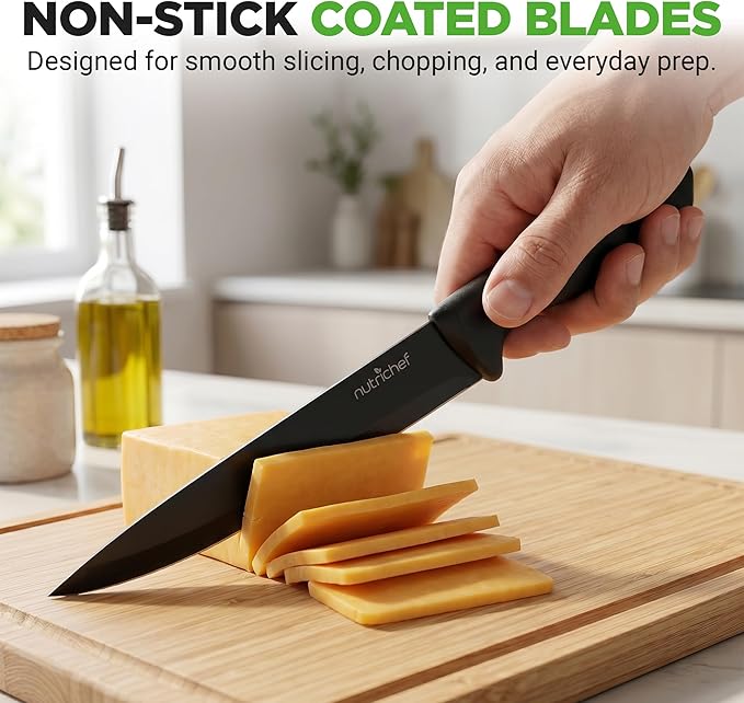 NutriChef 7 Piece Kitchen Knife Set - Stainless Steel Kitchen Precision Knives Set w/ 5 Knives & Bonus Sharpener, Acrylic Block Stand - Cutting Slicing, Chopping, Dicing - NCKNS7X