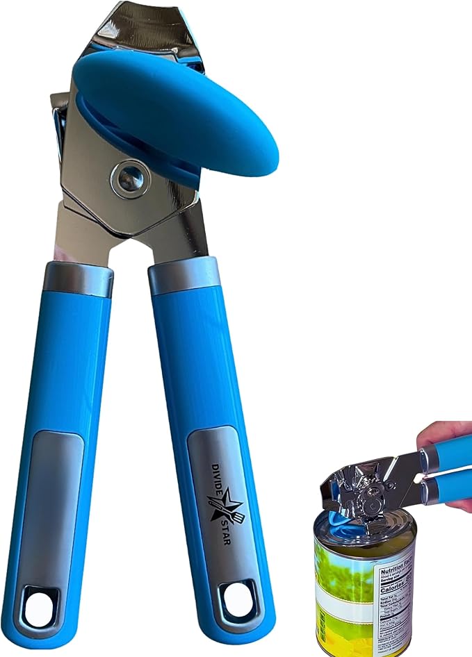 Manual Can Opener for Seniors, Blue | Easy-Turn Knob, Cleaner Edge Cutting, Magnetic Lid Lifter, Heavy-Duty Carbon Steel Blade, Ergonomic Comfort Grip
