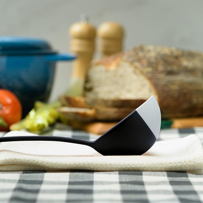Silicone Spoon - Colorful Silicone Spatula Ladle with a Soft Top to Mold to your Pots & Pans. (Black/LightGrey)