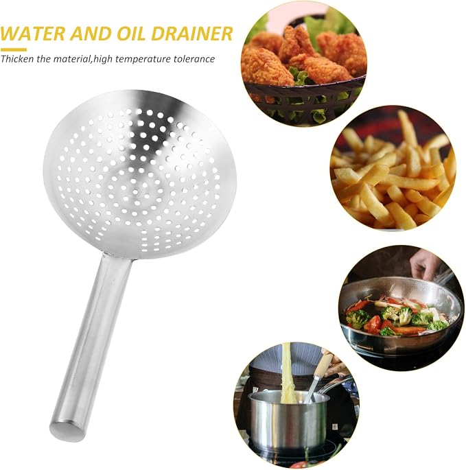 Cabilock Colander Wire Skimmer Strainer Ladle 22cm Skimmer Spoon Round Deep Fryer Basket Pasta Spoon Slotted Ladle Kitchen Gadgets for Kids Cooking Protector Stainless Steel Child