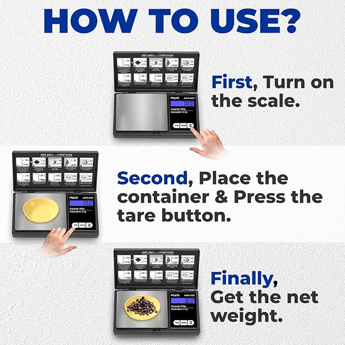 American Weigh Scales Digital Pocket Scale 600g x 0.1g with LCD Display Gram, Ounce, Carat, Grain for Coins, Jewellery, Gemstones, Metals, Kitchen, Food & Medicines – Black