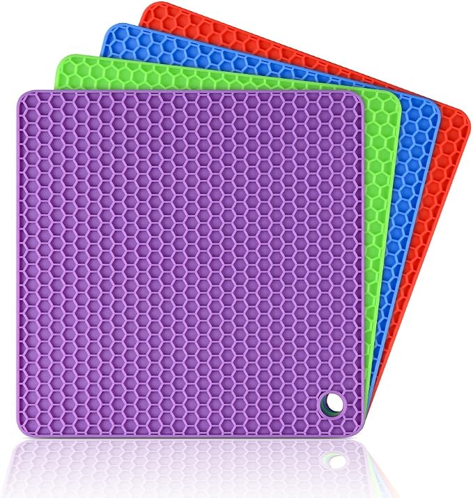CAKETIME Silicone Trivet Mats - Hot Pads Spoon Rest, Multipurpose Trivets for Hot Dishes Heat Resistant Food Grade Silicone Set of 4