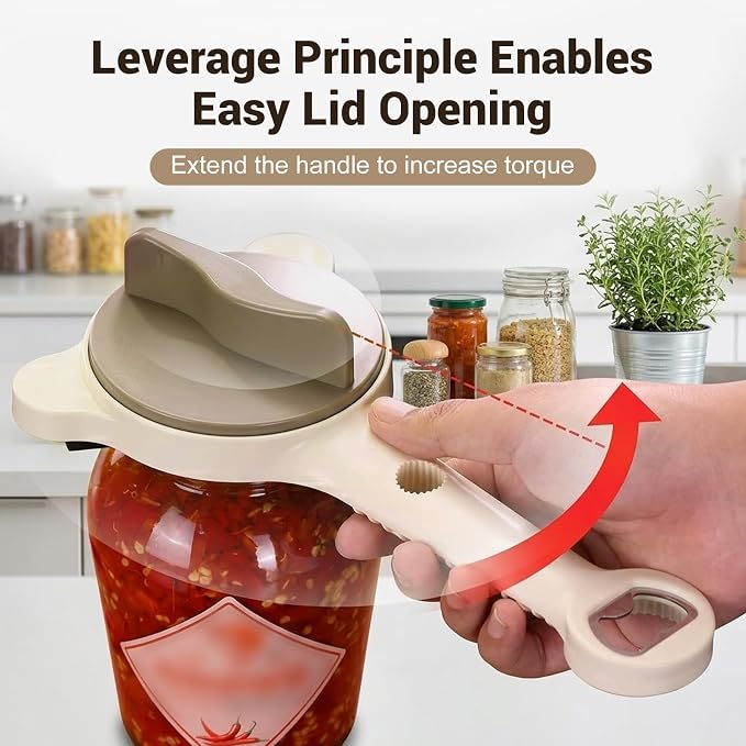 4-In-1 Jar Opener for Weak Hands & Seniors, Adjustable Lid Opener with Non-Slip Grip, Stainless Steel Jar Lid Opener, for Jars, Bottles & Cans (Brown)