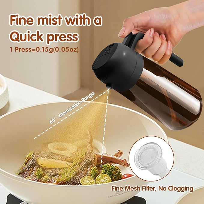 YARRAMATE 2PCS 16oz/470ml Oil Sprayer for Cooking (Black & White) | Food-Grade 2 in 1 Olive Oil Dispenser Bottle for Kitchen, Premium Dark AmberGlass Oil Bottle for Air Fryer, BBQ