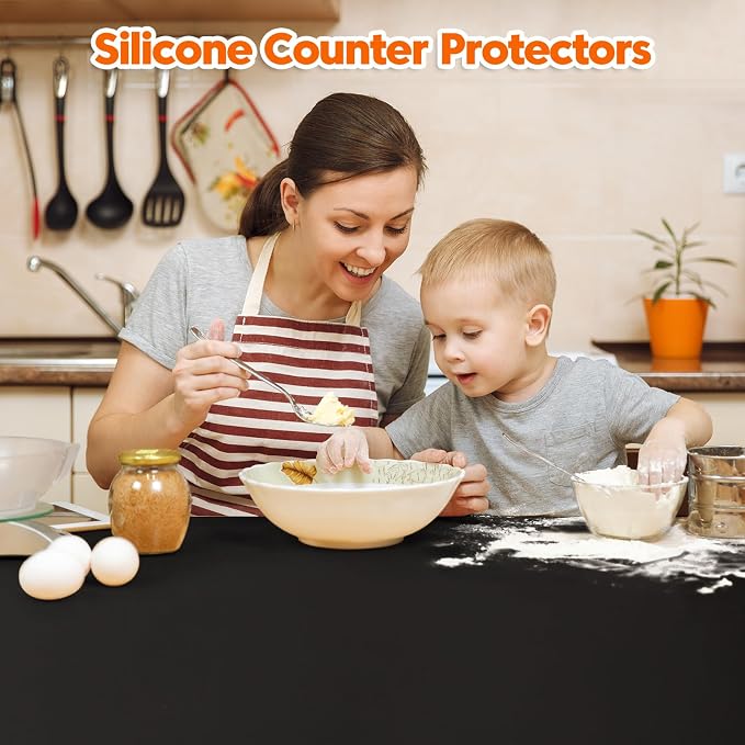 Extra Large Silicone Mat, 96”x36” Heat Resistant Mats for Countertop, Cuttable Waterproof Kitchen Counter Mat, Multipurpose Countertop Protector Mat, Silicone Mats for Kitchen Counter (Black)