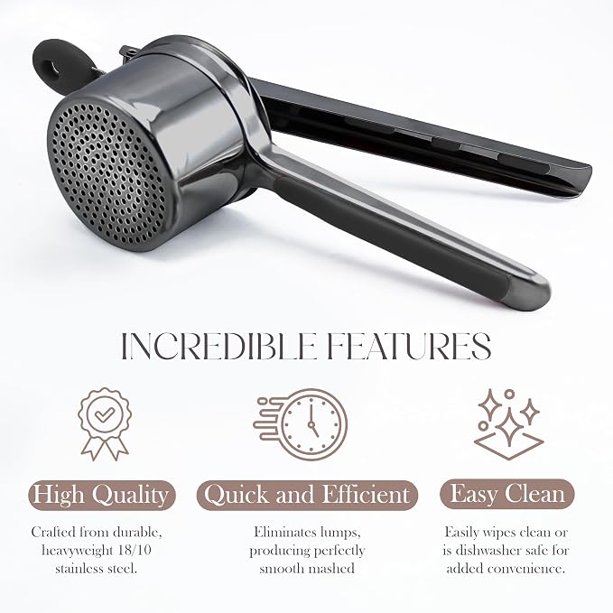 Bellemain 15 oz Black Large Potato Ricer | Heavy-Duty Stainless Steel Potato Ricer & Masher | Perfect for Mashed Potatoes | Ricer Kitchen Tool with Fixed Disc (Metallic Black)
