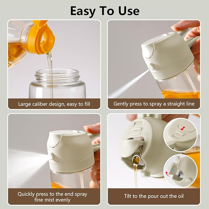 SWEET VIEW Oil Sprayer for Cooking, 16oz/470ml Glass Oil Dispenser/Pour Bottle, Kitchen Accessories, Kitchen Gadgets for Air Fryer, Salad, BBQ, with Stickers (White)