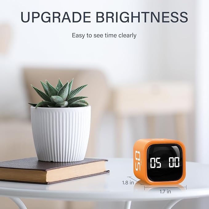 Rotating Pomodoro Timer 5, 25, 10 50 Minutes Preset, Desk Productivity Flip Timer, ADHD Tool Cube Countdown Stopwatch, Vibration/High/Low Volume/Custom Modes, for Work, Study, Back to School, Orange