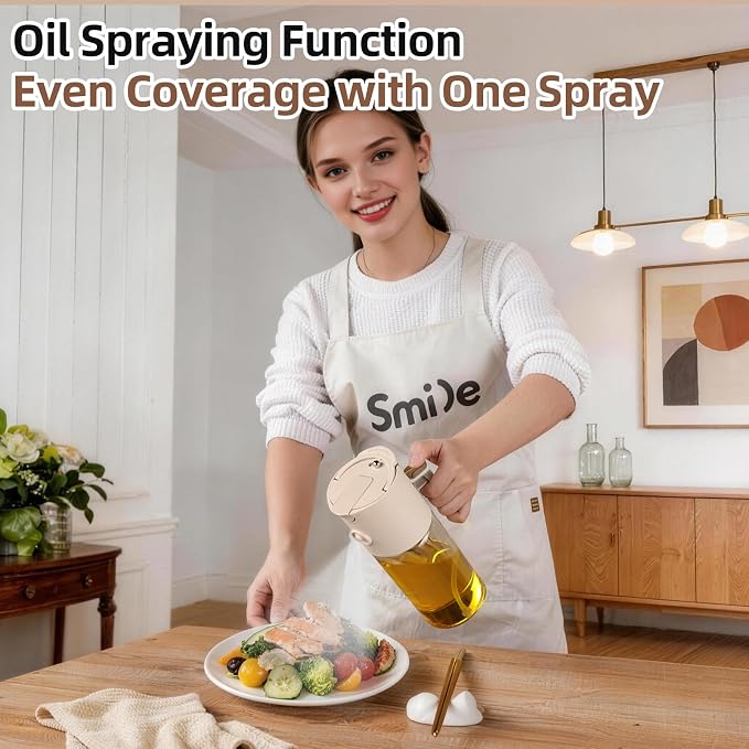 MMJ 【Buy One Get Three】 3-in-1 Oil Filler, Pourer & Sprayer 19.6 oz Thickened Heat-Resistant Borosilicate Glass Oil Sprayer for Kitchen, BBQ, Salad, Baking - Drip-Free, Leak-Proof, Non-Stick Design