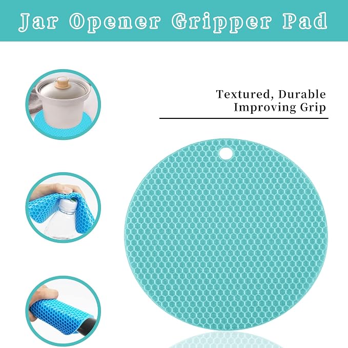 Bloss Jar Opener Can Opener Kitchen Grippers, Multi-use Lid Opener Set | Anti-skid Jar Openers for Weak hands, Seniors with Arthritis, Includes Non-slip Rubber Gripper Pad & Wine Opener, Blue