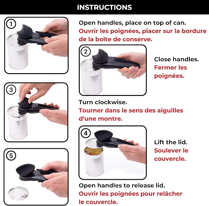 Starfrit MightiCan Can Opener, Safe Smooth-Cut Design, Holds Lid and Leaves No Sharp Edges, Comfort Grip Handle, Heavy-Duty Non-Slip Knob, 3-Year Warranty, Black
