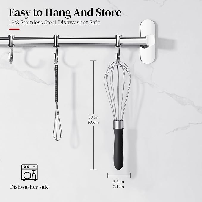 18/8 Stainless Steel Balloon Whisk for Cooking (Small, Black) | Heavy Duty Metal Kitchen Wire Whisker Wisking Tool Egg Beater Hand Mixer for Mixing Baking Beating Stirring Sauce Flour