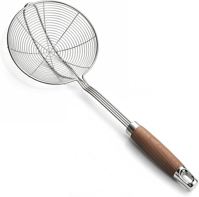 IQCWOOD Spider Strainer Skimmer Stainless Steel, 5.5" | Asian Wire Strainer Ladle Fryer Scoop with Handle for Cooking Frying Pasta Spaghetti Noodle, Kitchen Utensil Dishwasher Safe