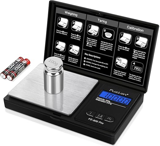 Fuzion Digital Pocket Gram Scale 0.01g x 500g, with 100g Calibration Weight | High Precision, Easy of Use, Tare Function, 6 Modes Ounces Grains, Battery Included, Weighs Jewelry, Coins, Herb, Small Food