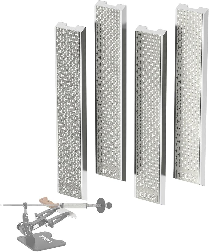 4 PCS Diamond Knife Sharpening Stones Set with Aluminum Base 6.2×0.9", Diamond Plates Kit for XARILK type Sharpeners System, 240# 400# 600# 1000# Grit