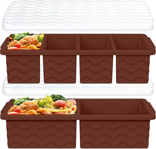 Silicone Freezer Molds for Soup with Lid, 1-Cup & 2-Cup Large Ice Cube Trays Food Storage Containers for Meal Prep, Freeze 500mL/250mL/125mL Portions – 2 Pack