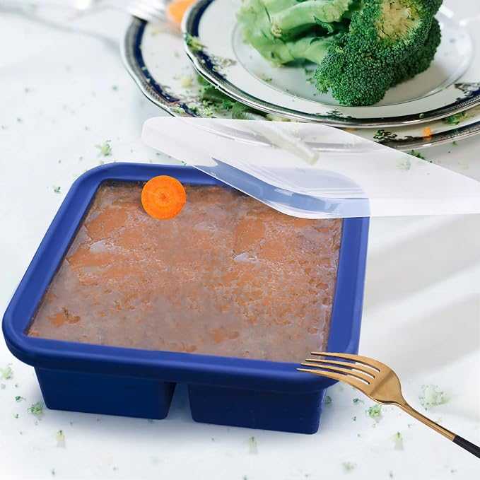 4 Cup Silicone Freezer Molds 2 Pack Soup Cubes Freezer Trays with Lid Easy Release Ice Cube Tray For Food Freezing Container Store Sauce, Broth, Leftovers