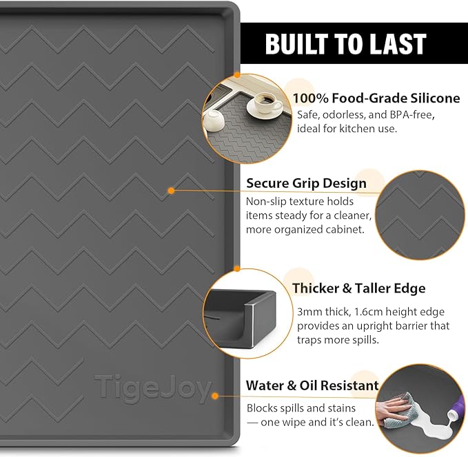 TigeJoy Under Sink Mats for Kitchen Waterproof 31" x 19", Cabinet Liner | Leak-Proof Silicone Mat Sink Protector, Kitchen Essentials Organizer and Storage,Boot or Shoe Tray, Pet Feeding Mat