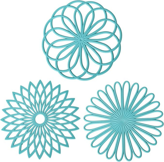 Silicone Trivets for Hot Dishes, Trivet Mat Pads for Kitchen Decor, Trivet for Hot Pots and Pans, Heat Resistant Mats Countertop, Round Trivets Table & Quartz Countertops Teal Set 3